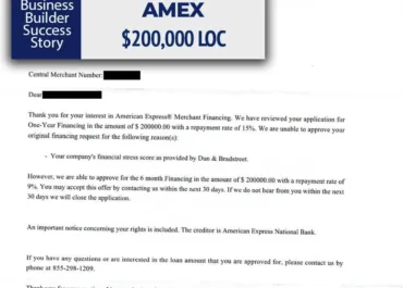 American Express business credit approval example