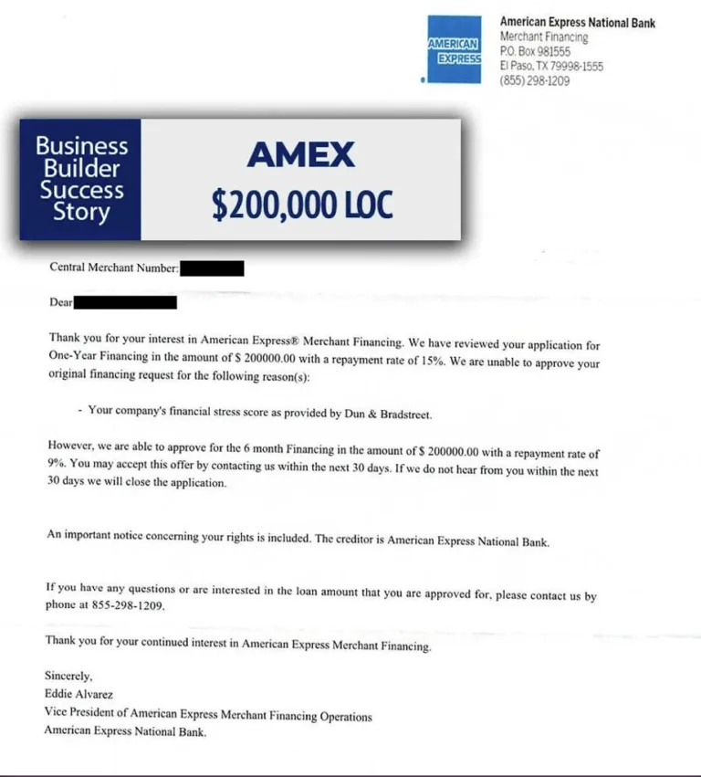 American Express business credit approval example