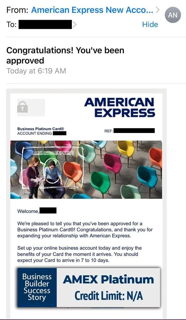 American Express business credit approval example