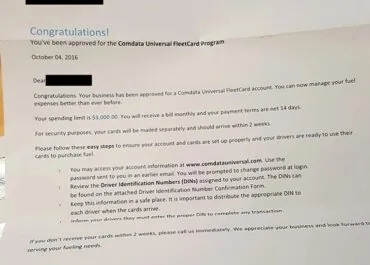 Comdata business credit approval example