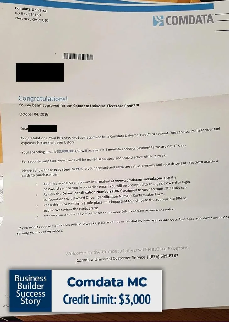 Comdata business credit approval example