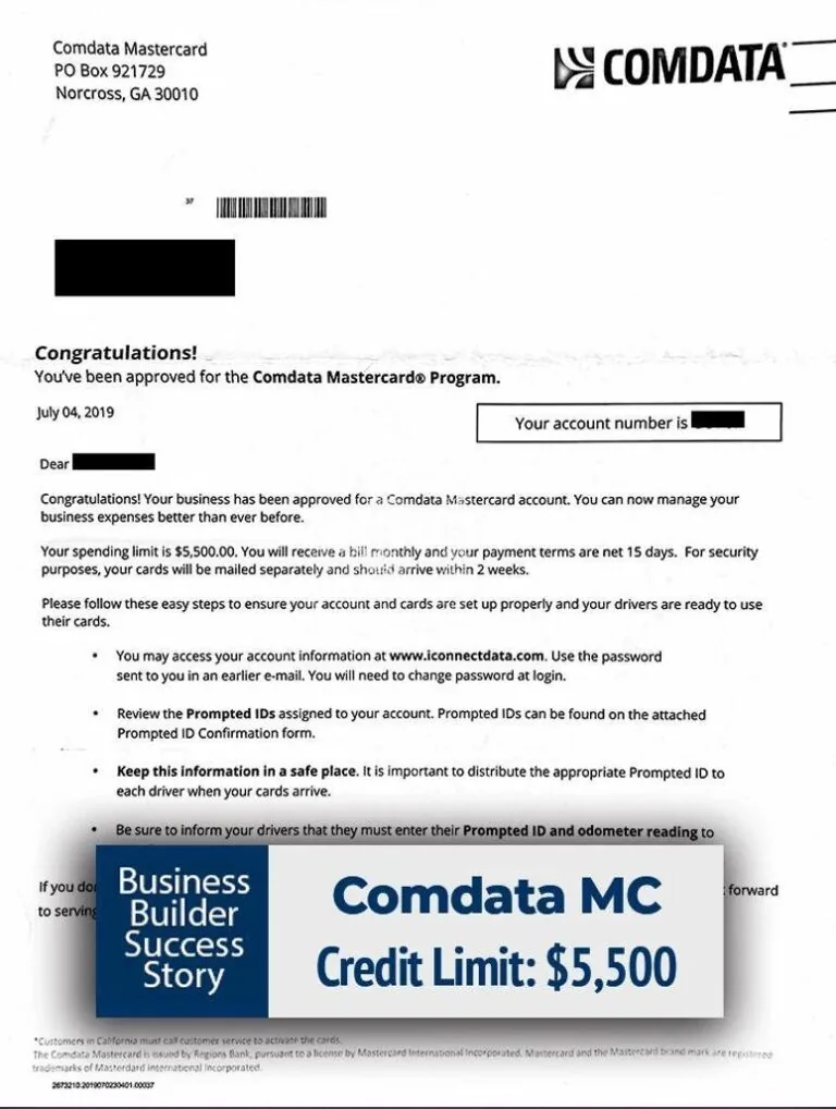 Comdata business credit approval example