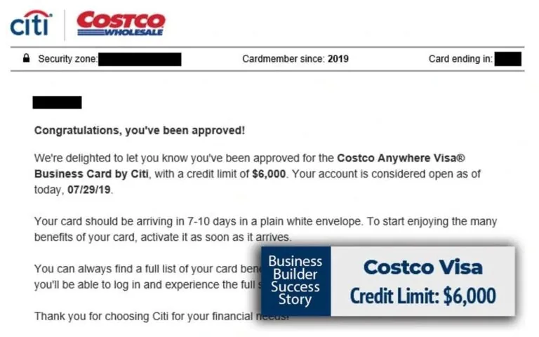 Costco business credit approval example