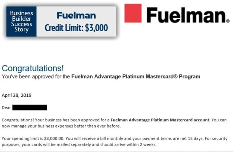 Fuelman business credit approval example